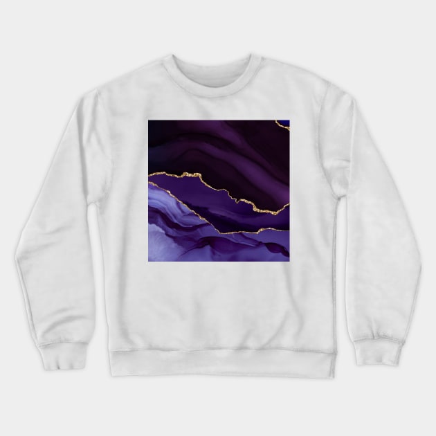 Watercolor Agate in Purple Haze Faux Gold Glitter Veins Crewneck Sweatshirt by PixDezines